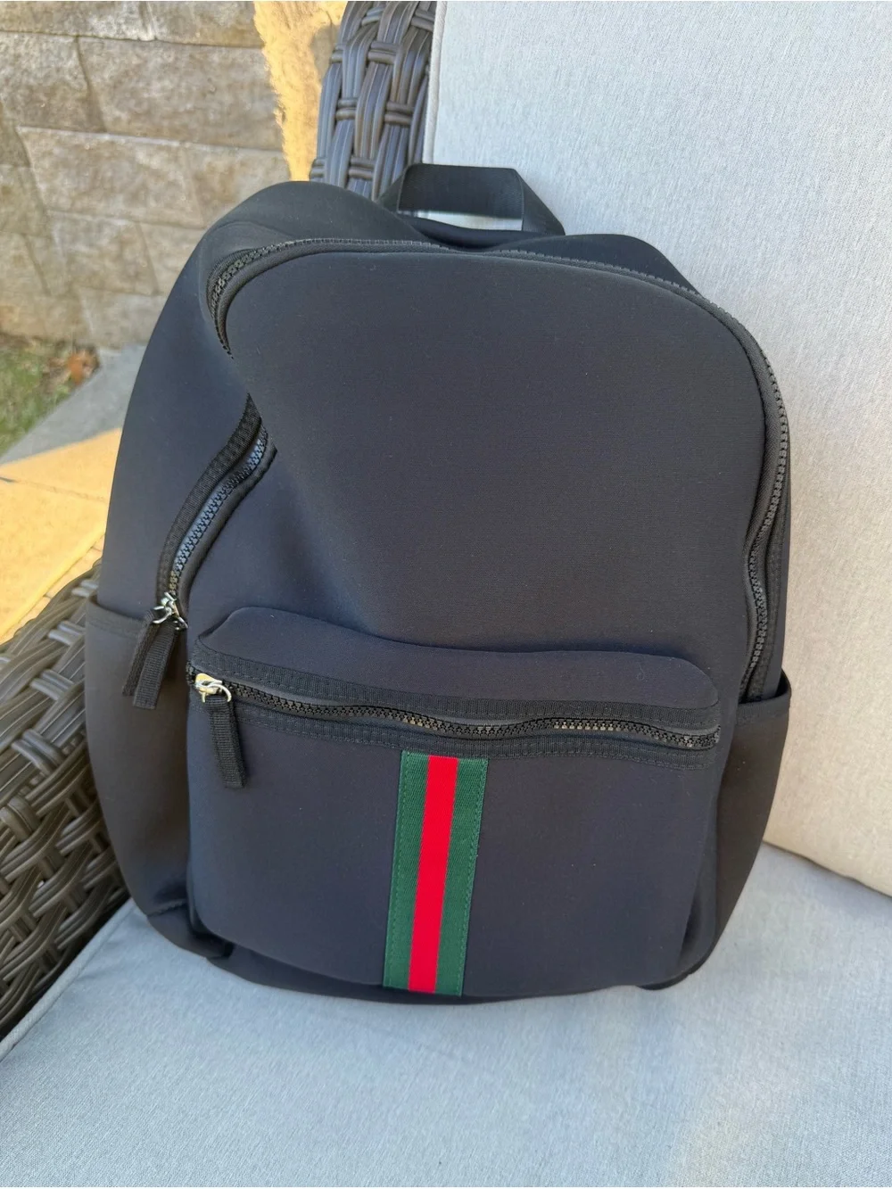 Neoprene Black Backpack with Red-Green Stripe